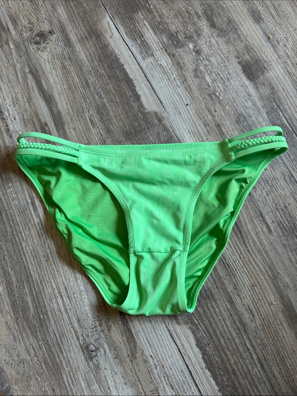 KIAVA Neon Lime Green Bikini Bottom checkered Small like new